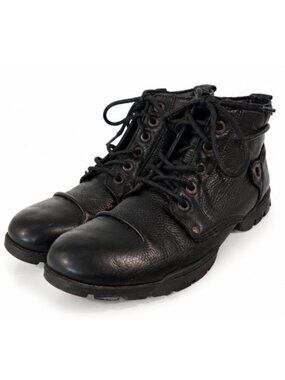 Kickers Black Leather Lace-Up Ankle Boots Vintage Rugged EU41 Men's Combat Style